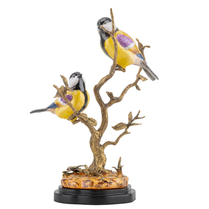 Finches in Tree Bird Sculpture-Porcelain & Bronze
