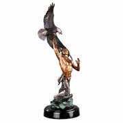 Native American with Eagle Bronze Sculpture by Pardell. Limited Edition