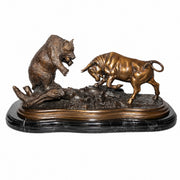 Bull vs Bear Bronze Sculpture on marble base
