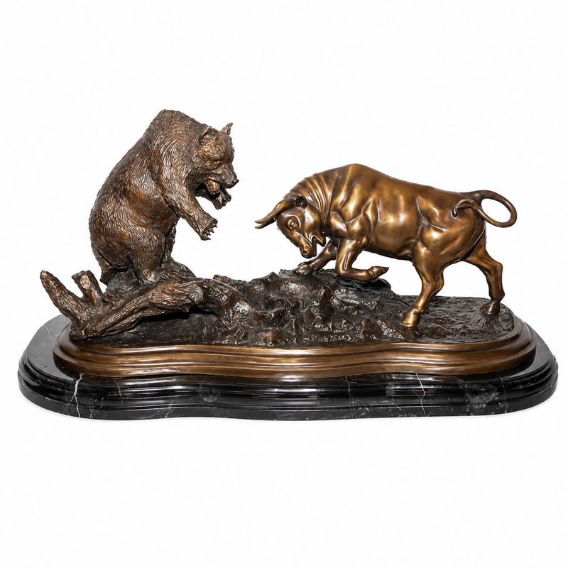 Bull vs Bear Bronze Sculpture on marble base