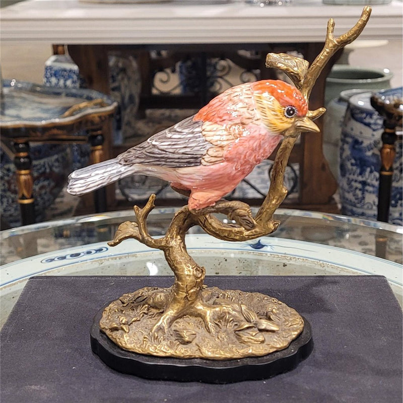 Finch Bird Sculpture-Porcelain & Bronze