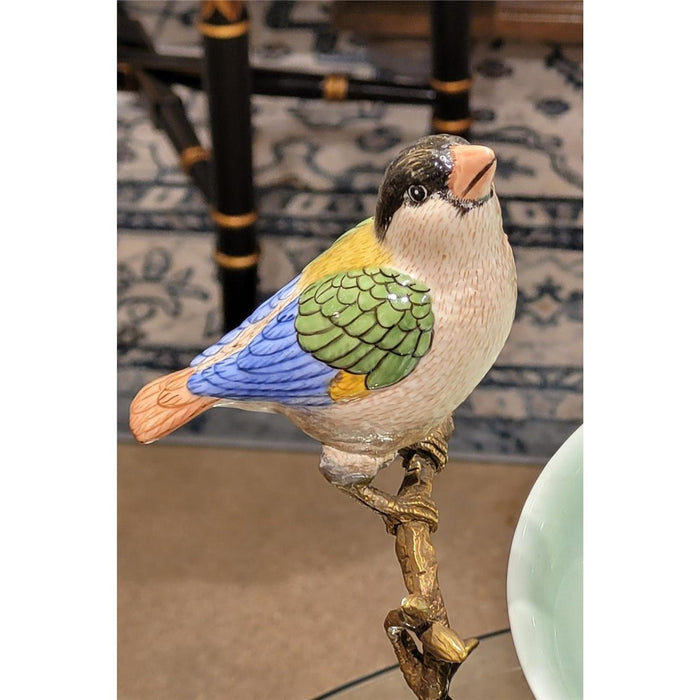 Finch & Flowers Bowl-Porcelain & Bronze