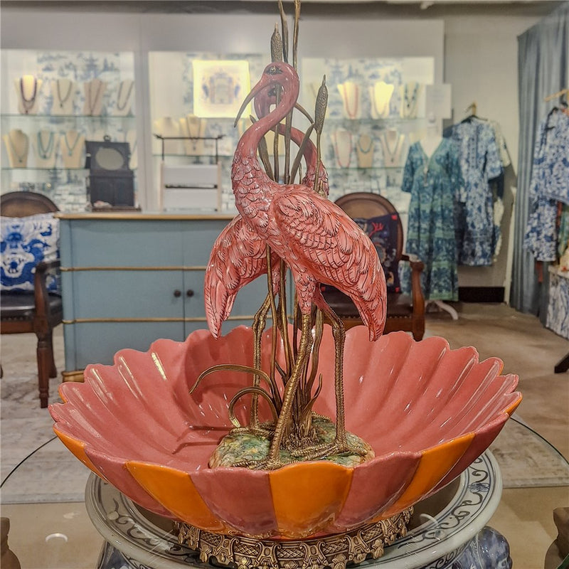 Flamingo Basin Centerpiece Sculpture-Porcelain & Bronze