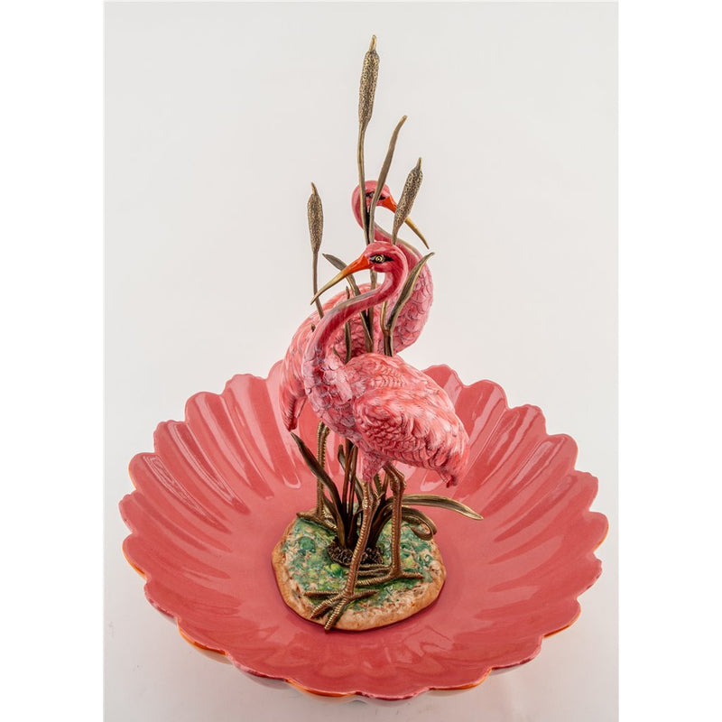Flamingo Basin Centerpiece Sculpture-Porcelain & Bronze