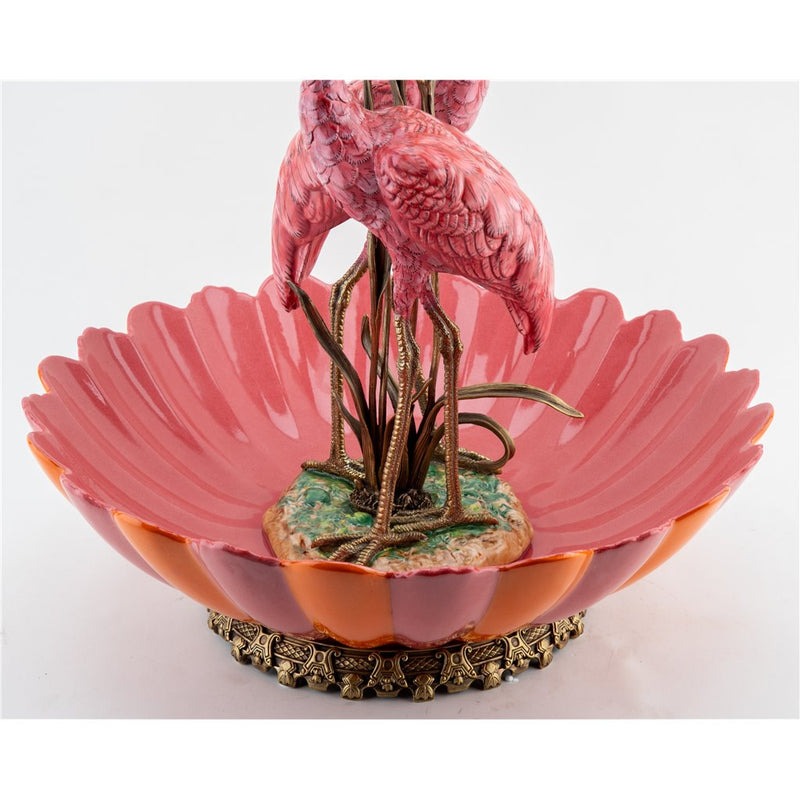 Flamingo Basin Centerpiece Sculpture-Porcelain & Bronze