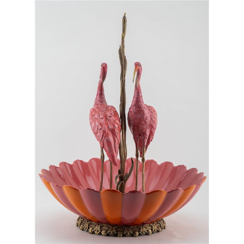 Flamingo Basin Centerpiece Sculpture-Porcelain & Bronze