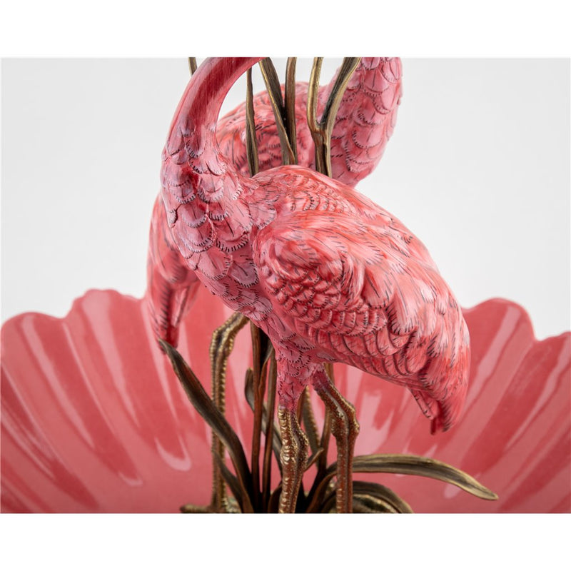Flamingo Basin Centerpiece Sculpture-Porcelain & Bronze