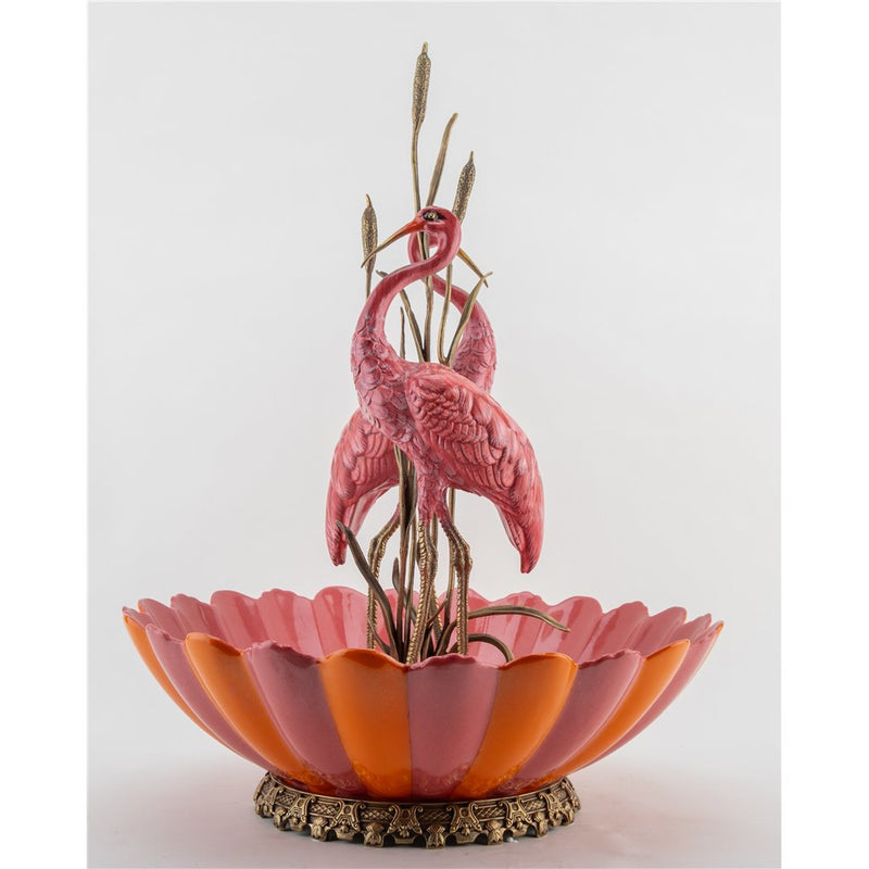 Flamingo Basin Centerpiece Sculpture-Porcelain & Bronze