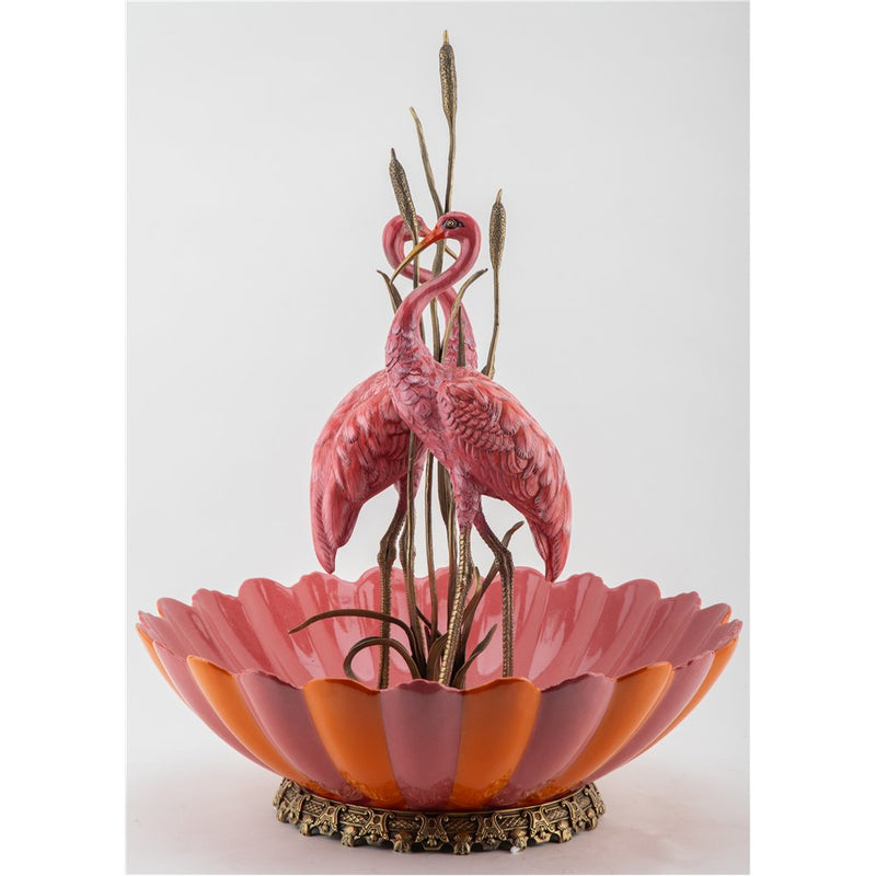 Flamingo Basin Centerpiece Sculpture-Porcelain & Bronze