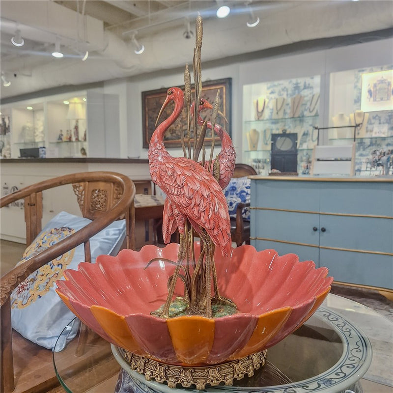 Flamingo Basin Centerpiece Sculpture-Porcelain & Bronze
