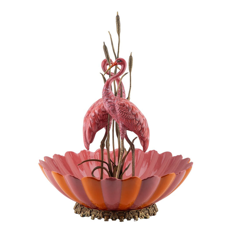 Flamingo Basin Centerpiece Sculpture-Porcelain & Bronze