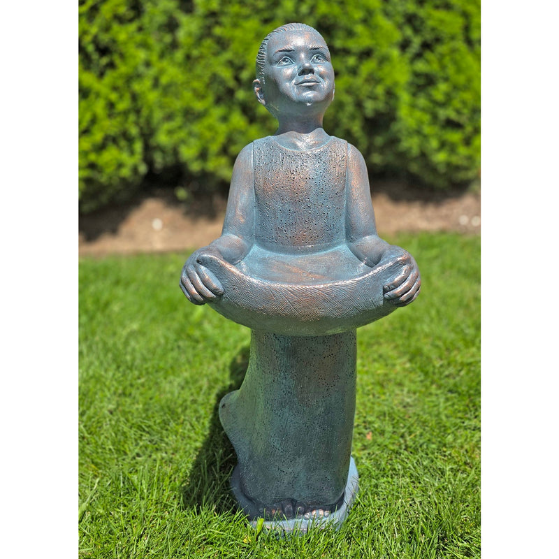 Gathering Girl Birdbath Feeder- Cast Stone