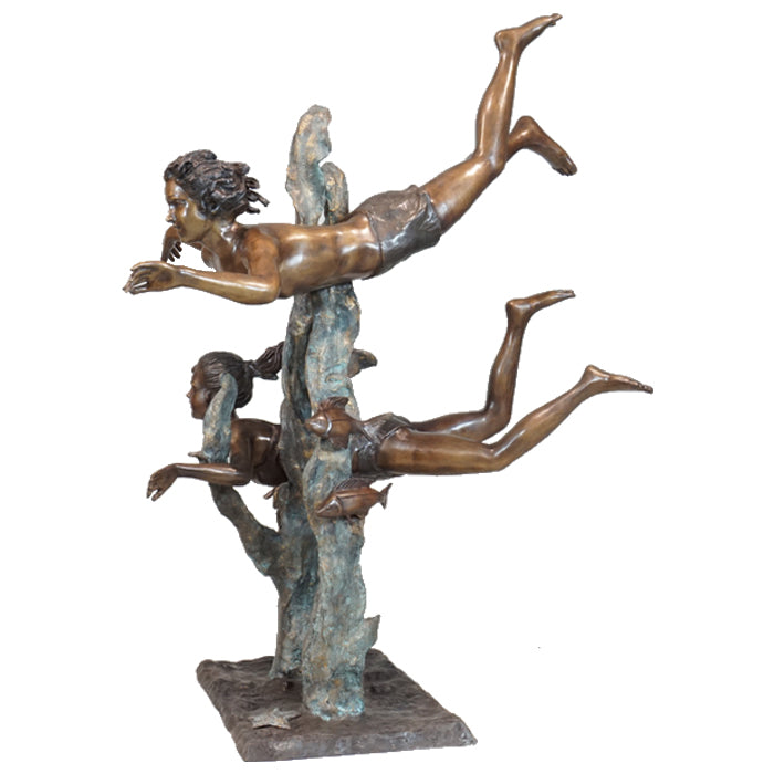 Giant Bronze Boy & Girl Swimming Statue