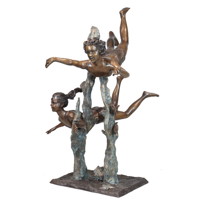 Giant Bronze Boy & Girl Swimming Statue