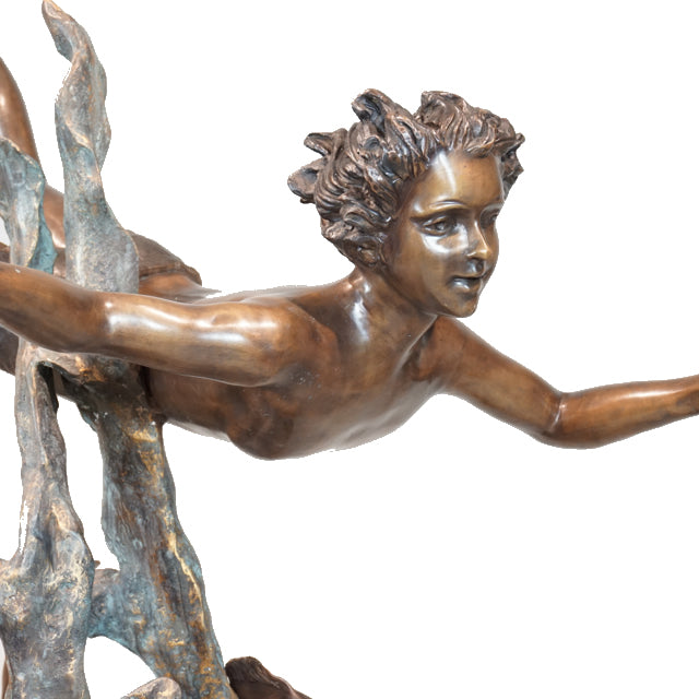 Giant Bronze Boy & Girl Swimming Statue