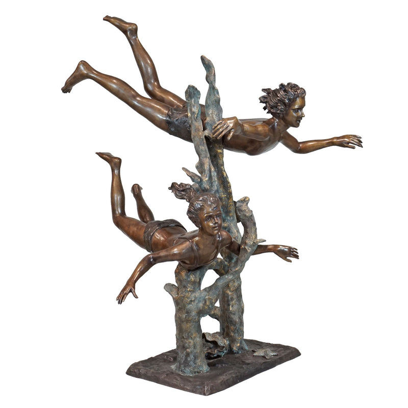 Giant Bronze Boy & Girl Swimming Statue