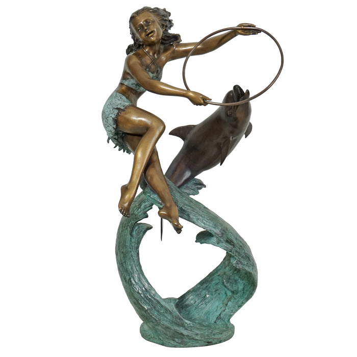 Girl Swimming with Dolphin Bronze Fountain