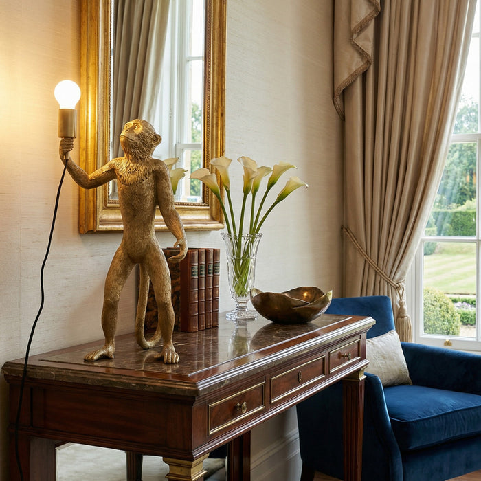 Gold Monkey Tabletop Sculpture Lamp