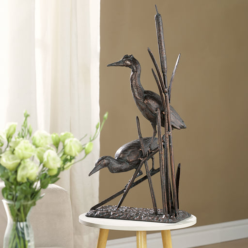 Heron Couple with Reeds Sculpture Styled View