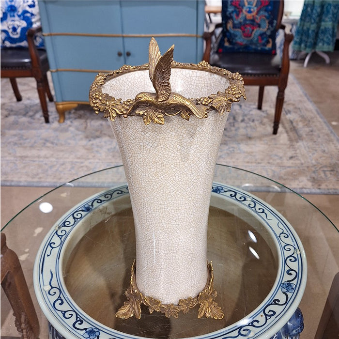 Hummingbird Vase-Porcelain & Bronze