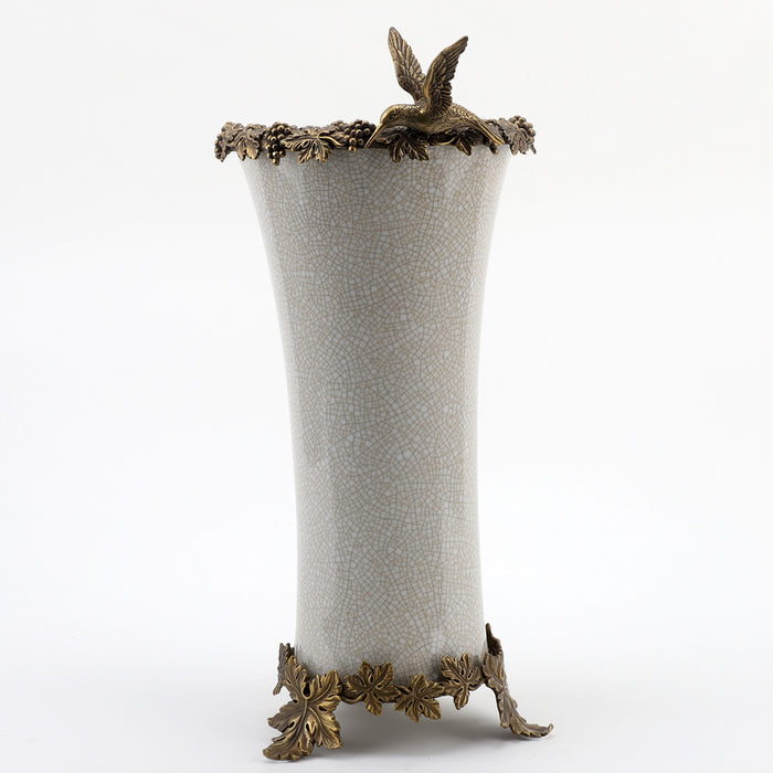 Hummingbird Vase-Porcelain & Bronze