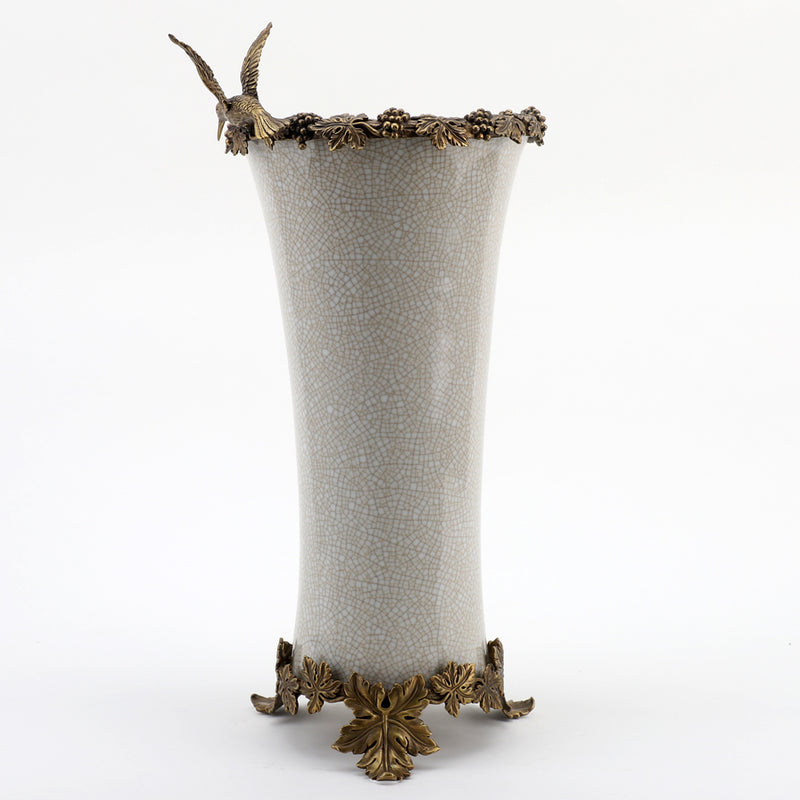 Hummingbird Vase-Porcelain & Bronze
