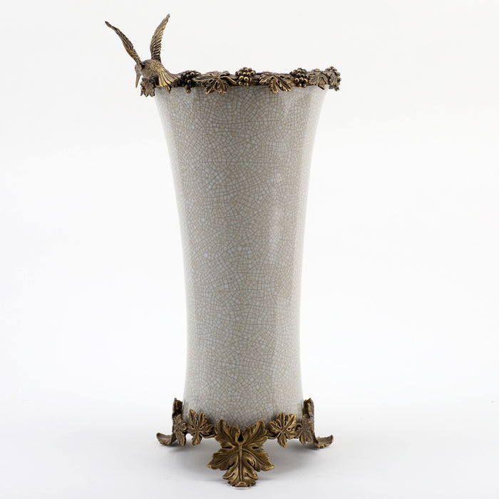 Hummingbird Vase-Porcelain & Bronze