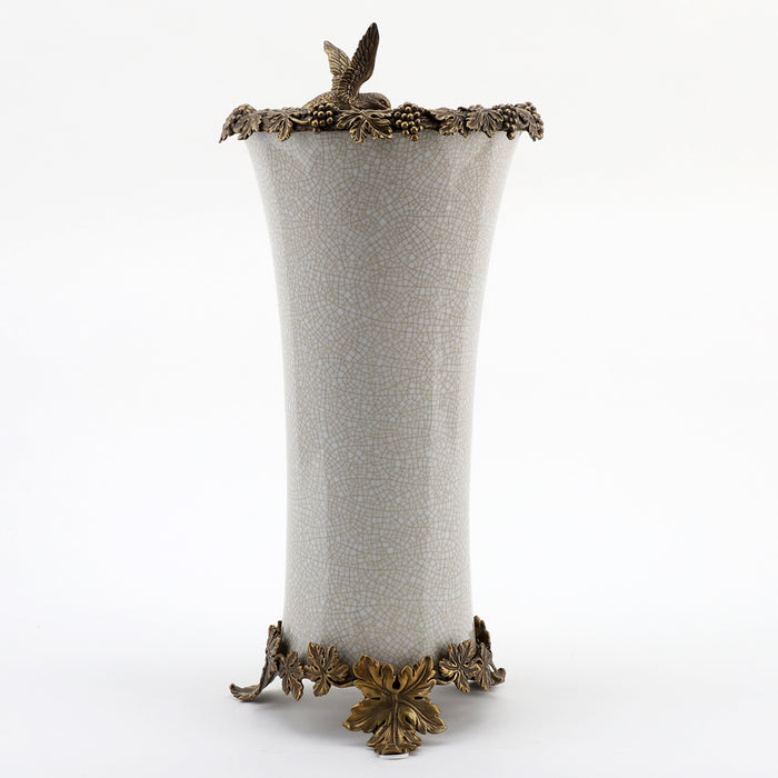 Hummingbird Vase-Porcelain & Bronze