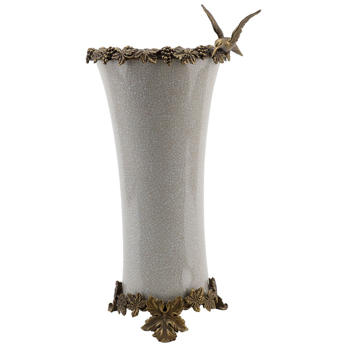 Hummingbird Vase-Porcelain & Bronze