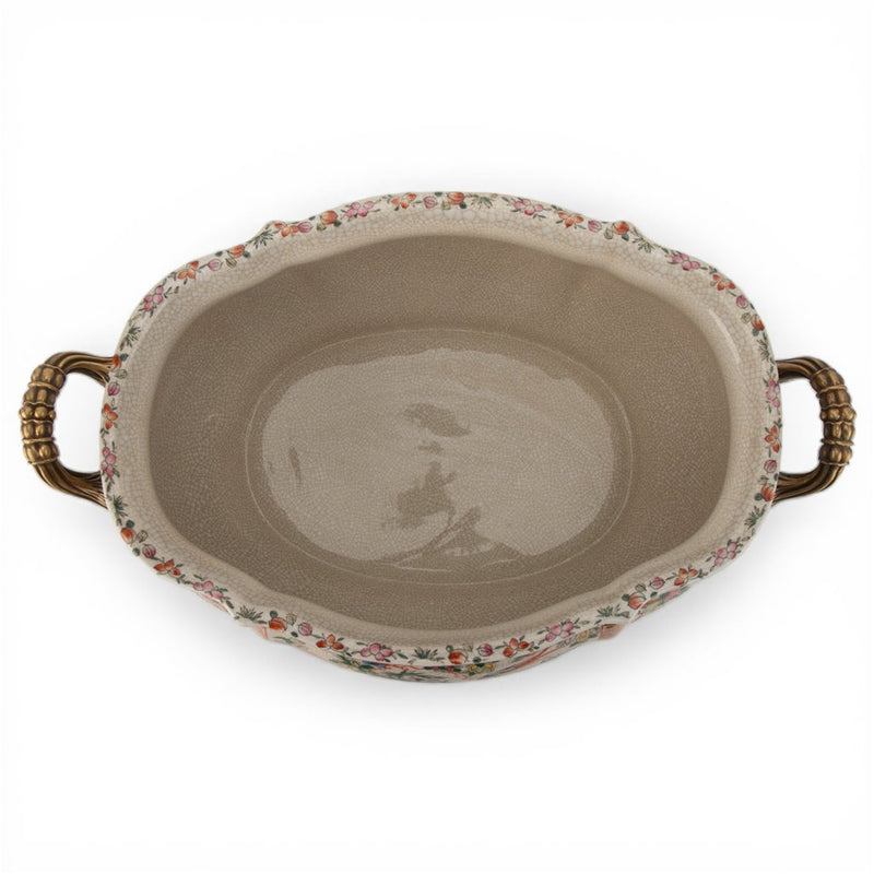 Imperial Phoenix Oval Cachpot Planter-Porcelain & Bronze