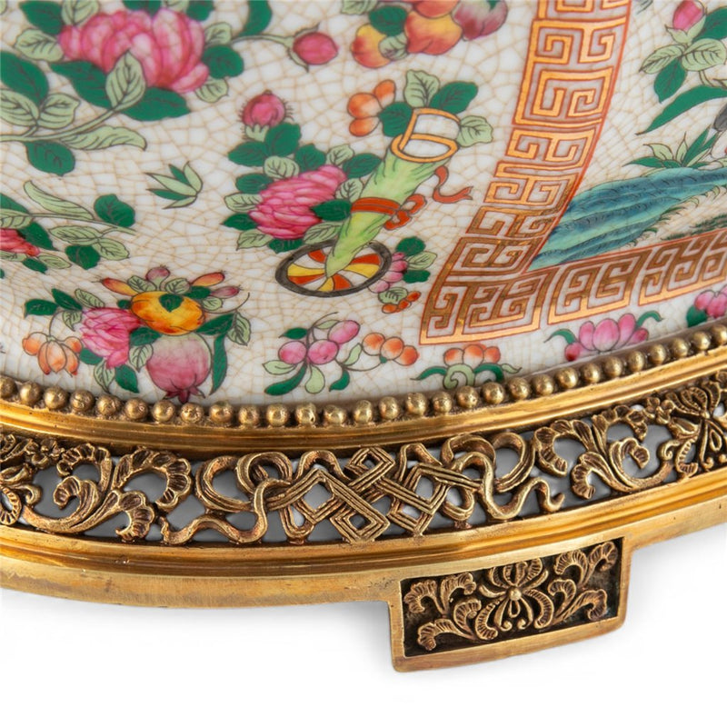 Imperial Phoenix Oval Cachpot Planter-Porcelain & Bronze