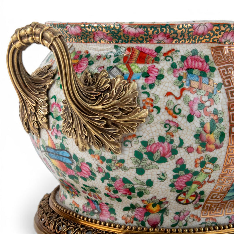 Imperial Phoenix Oval Cachpot Planter-Porcelain & Bronze