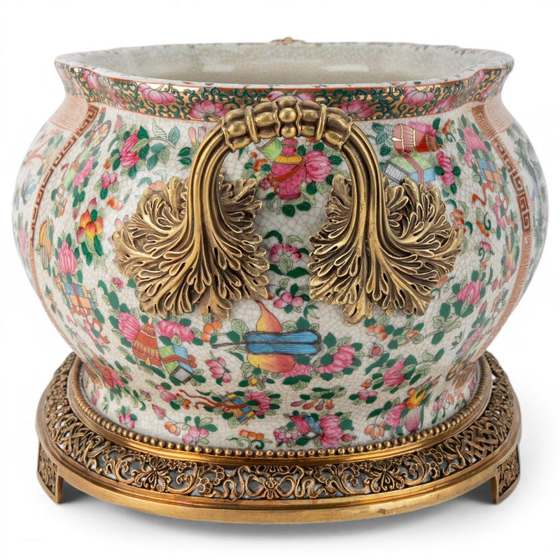 Imperial Phoenix Oval Cachpot Planter-Porcelain & Bronze