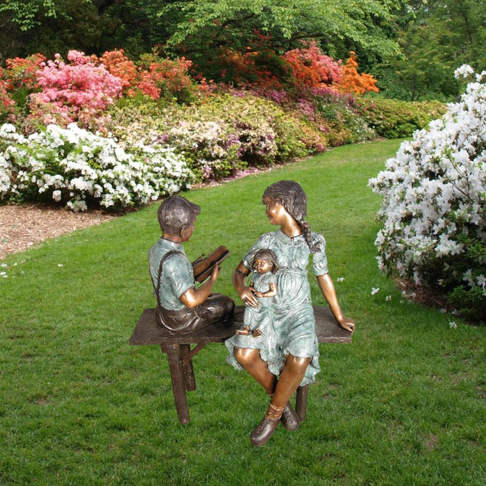 Boy & Girl on Bench with Book Bronze Sculpture