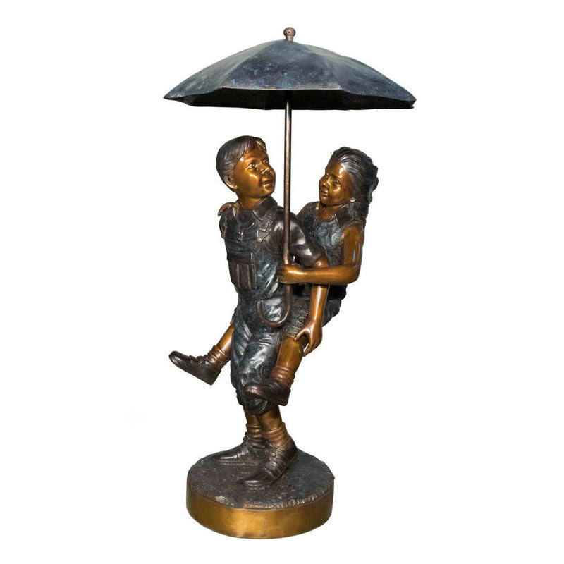 Kids with Umbrella Bronze Fountain