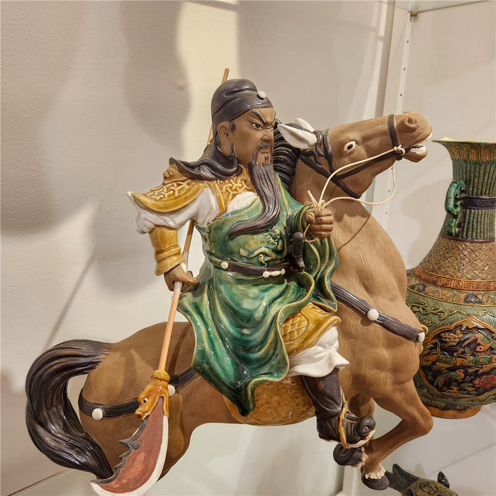 Kwan King Warrior and Horse Porcelain Statue