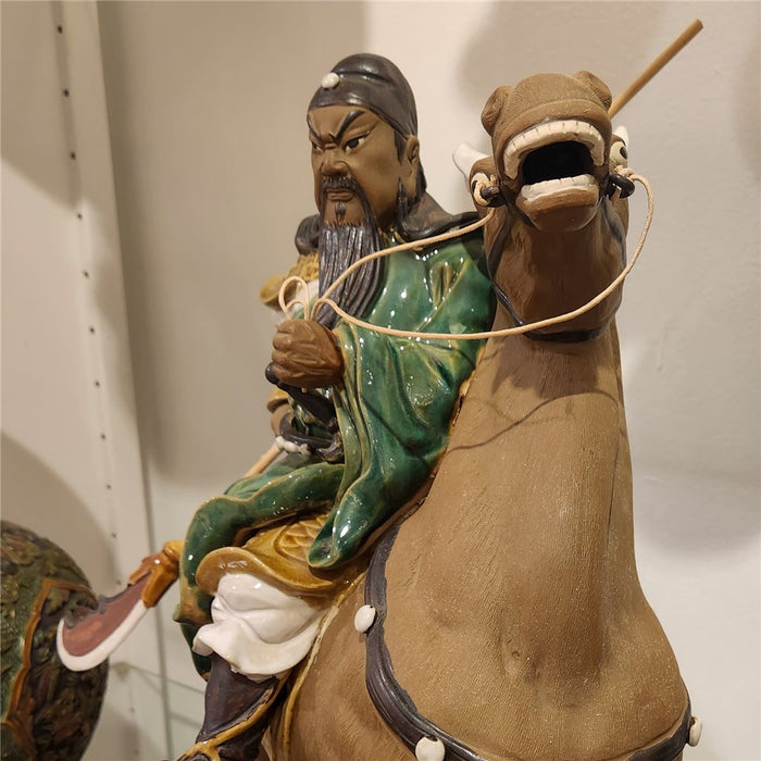 Kwan King Warrior and Horse Porcelain Statue