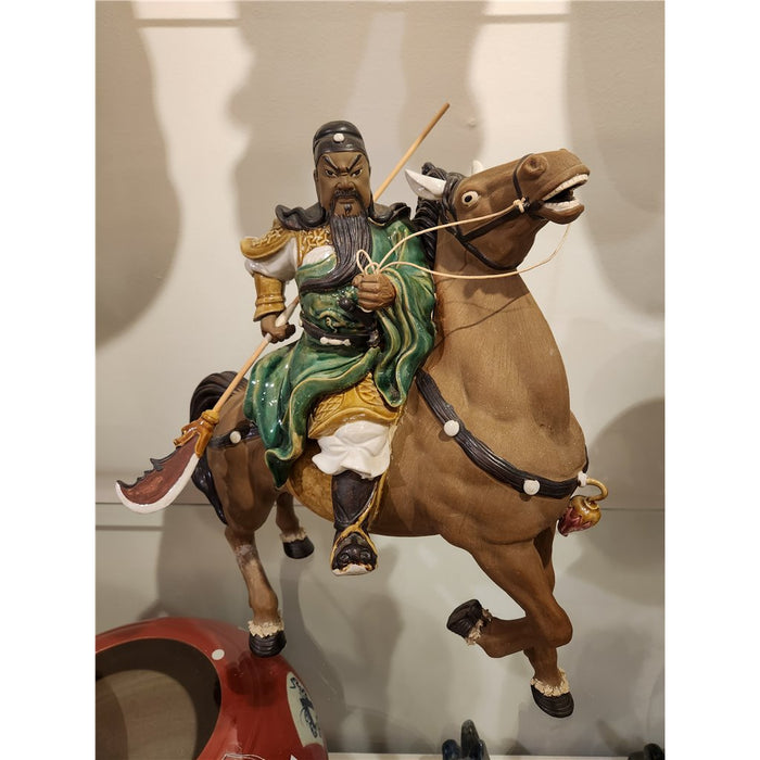 Kwan King Warrior and Horse Porcelain Statue