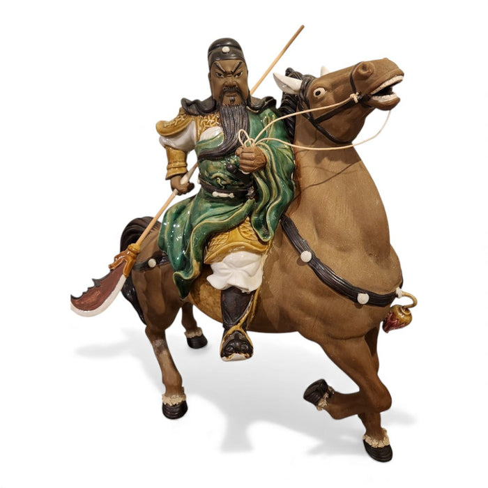 Kwan King Warrior and Horse Porcelain Statue