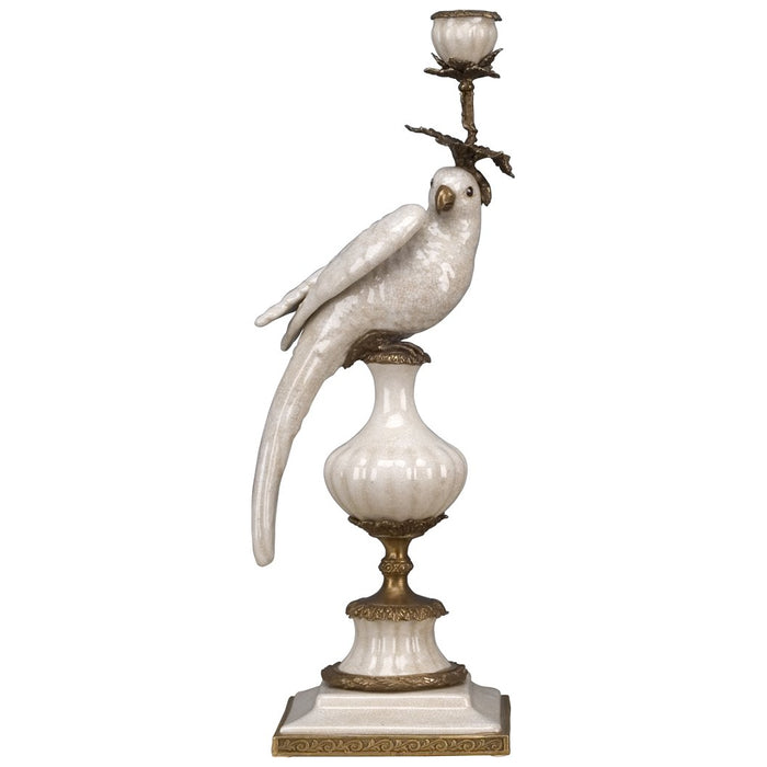 White Parrot Candle Holder-Porcelain & Bronze