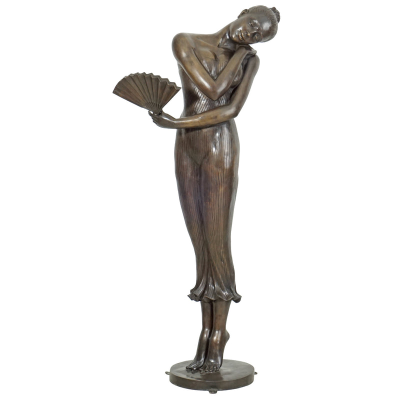 Lady with Hand Fan Bronze Fountain Statue