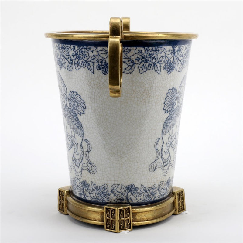 Lucky Foo Dog Planter-Porcelain & Bronze