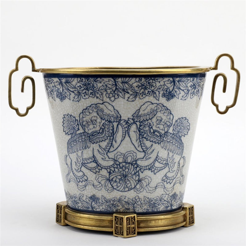 Lucky Foo Dog Planter-Porcelain & Bronze