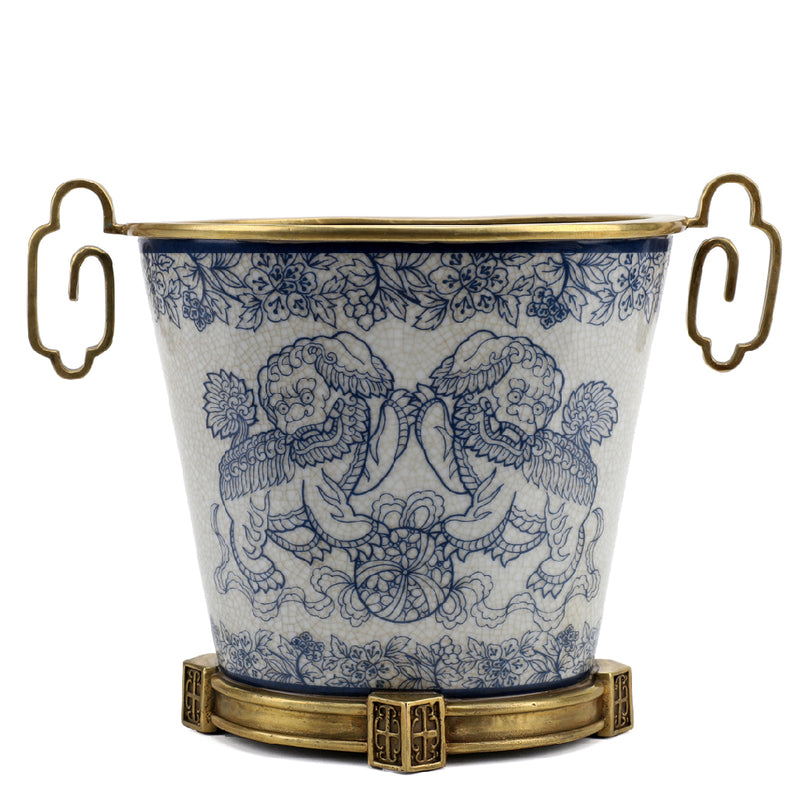 Lucky Foo Dog Planter-Porcelain & Bronze