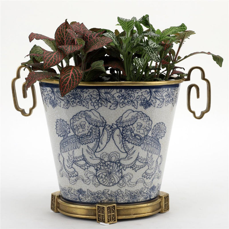 Lucky Foo Dog Planter-Porcelain & Bronze