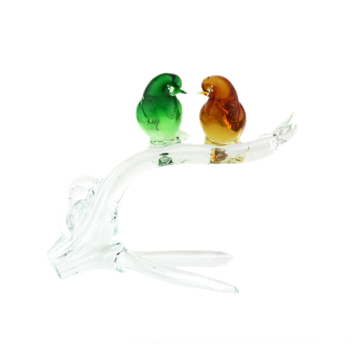 Murano Two Glass Birds on Tree Branch Sculpture