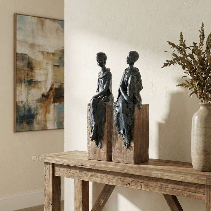 Maasai African Women Tabletop Statue Set of 2