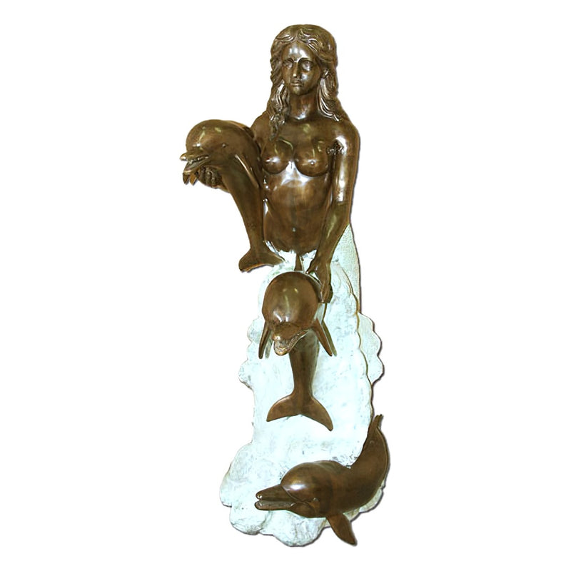 Mermaid with Dolphin Friends Bronze Fountain