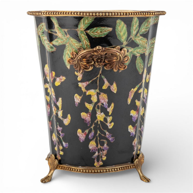 Midnight Blossom Cachepot Planter-Porcelain & Bronze