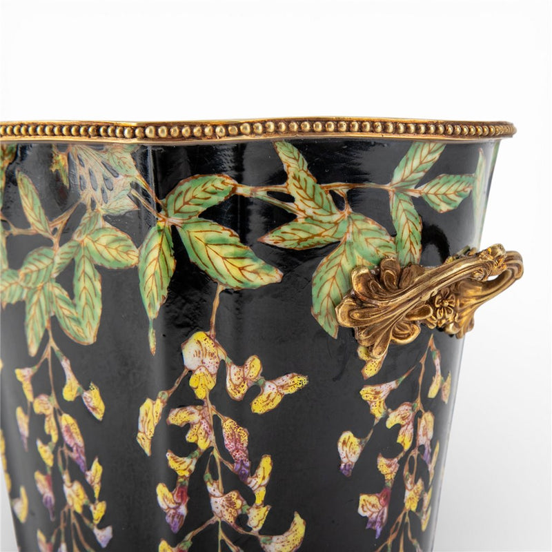 Midnight Blossom Cachepot Planter-Porcelain & Bronze